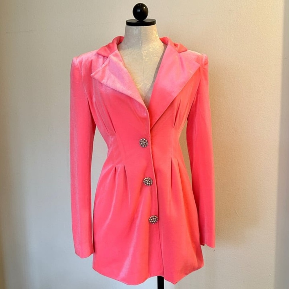 Neon Pink Velvet Blazer Dress Size Small
